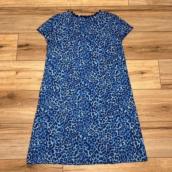 Lilly Pulitzer Etta Dress SZ Medium Oyster Bay Blue My Favorite Spot Pom V Neck - Picture 10 of 12